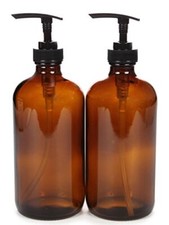 2Pack 32oz Amber Glass Pump Dispenser Bottle for Shower Bathroom Shampoo Lotion