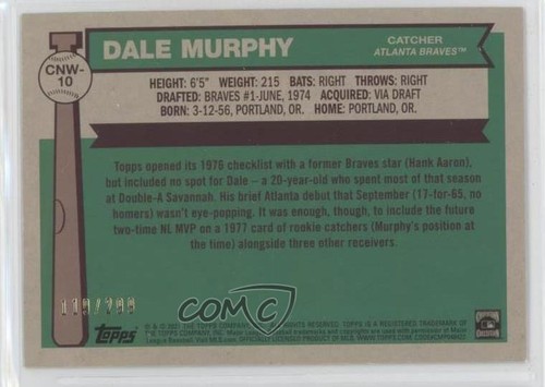 2021 Topps Update Topps Cards That Never Were Black /299 Dale Murphy #CNW-10 - Picture 2 of 3
