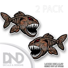 Woodland Camo Skeleton Fish Decal Truck Car Boat Sticker Fishing 2 Pack