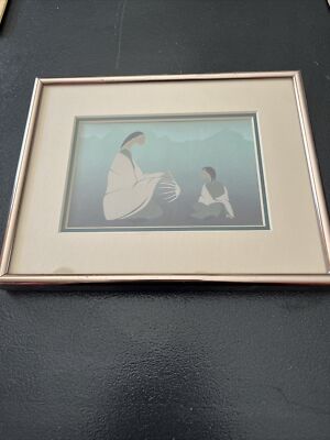 Ioyan Mani Maxine Noel Framed Matted Print ''Basket Weaver '' Sioux Art 5x7