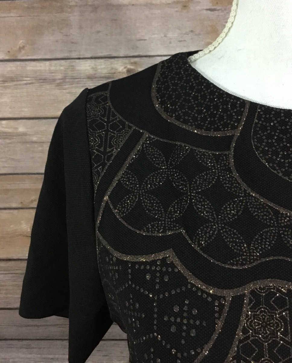 Zara NWT Womens Metallic Knee Length Textured Dress Medium Black Bronze F58  | eBay