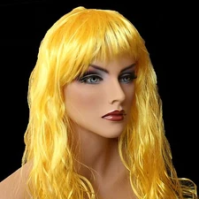 18"Long Golden Yellow Synthetic Curly Wavy Hair Wig for Cosplay Party FancyDress