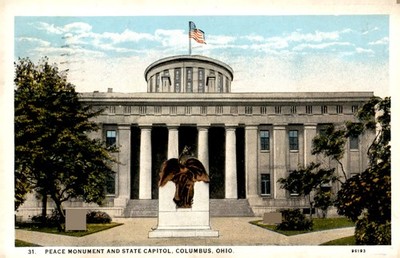 Peace Monument and State Capitol, Columbus, Ohio - 1978 Visit Postcard