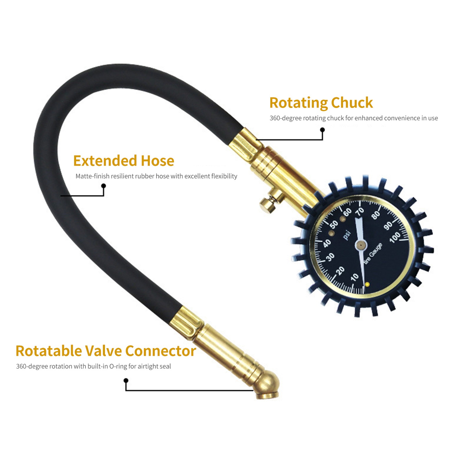 Accurate Tire Pressure Gauge For Cars Trucks & Bikes Gold