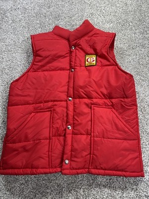 Vintage Swingster Vest Mens Large Red Quilted Funks Hybrid Seed Corn Puffer 80s