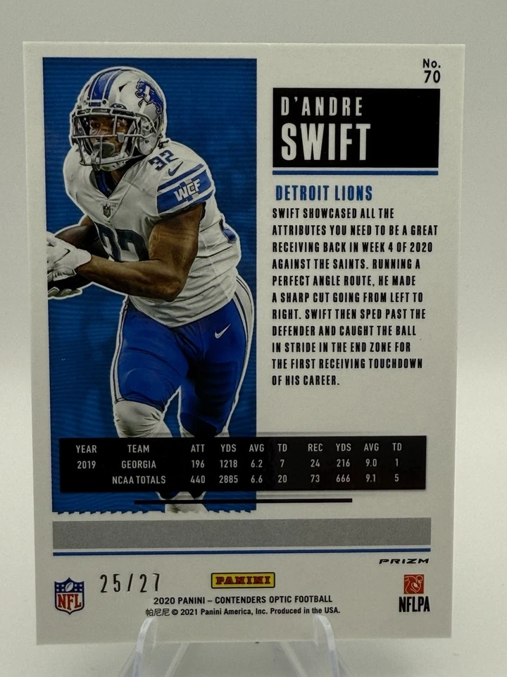 2020 Panini Contenders Optic - Rookie Ticket D'Andre Swift #70 Green Pulsar /27 - Image 3 of 3