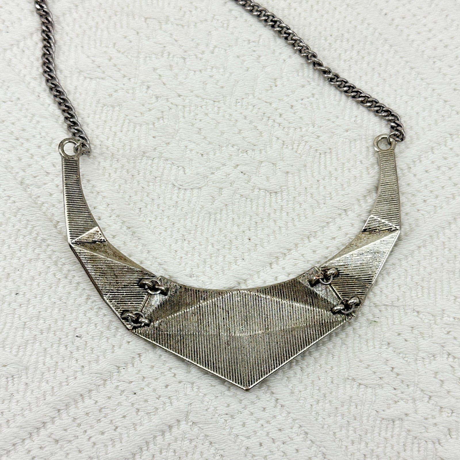 Necklace Geometric Silver Tone Angular Articulati… - image 8