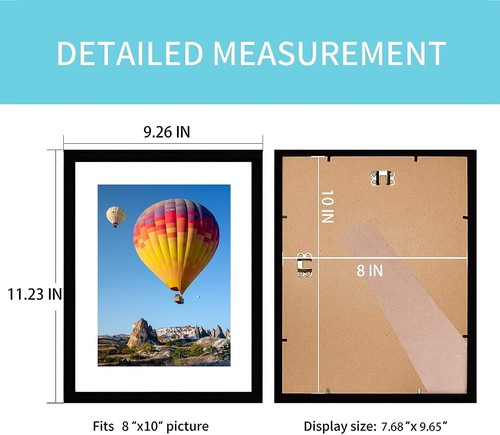 8x10 Picture Frame Set of 4,Black Photo Frame with Mat Display Pictures 5x7 o... - Picture 3 of 6