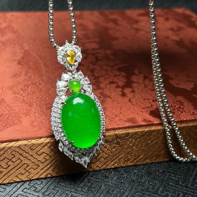 inlay Nature ice green Burmese Jade Jadeite lucky charm Amulet Pendant&Necklaces
