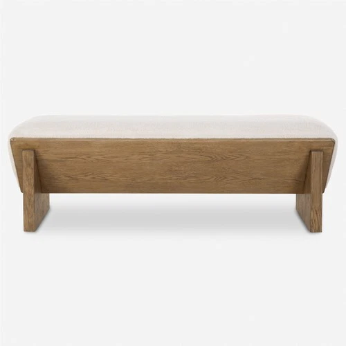 Uttermost 23806 Wedged 59"W Wood Framed Polyester Bench - Off White - Picture 1 of 5
