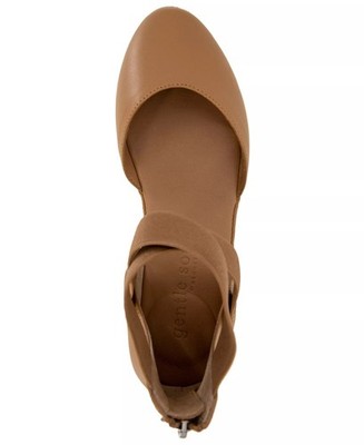 NWB Gentle Souls by Kenneth Cole Noa Wedge Sandals Camel Leather Womens Size 9.5