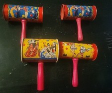 4 Vintage Tin Litho Toy Noisemakers New Year's Rattlers Lot