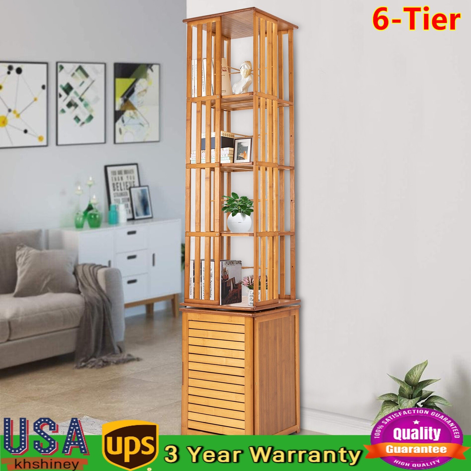 360&deg; Rotating Bookshelf 6-Tier Bookcase Storage Shelf Frees