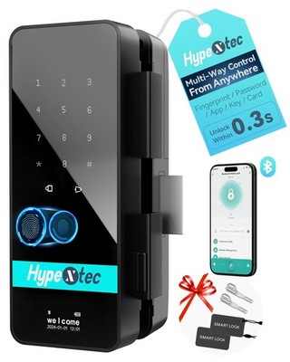 HypeXtec EB19P Smart Glass Door Lock Fingerprint Bluetooth Keypad Black