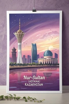 Majestic Nur-Sultan (Astana) Kazakhstan Travel Poster - Modern Architecture Art