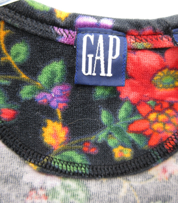VINTAGE Gap Top Women Small Black Terry Cloth Shirt Ditsy Floral