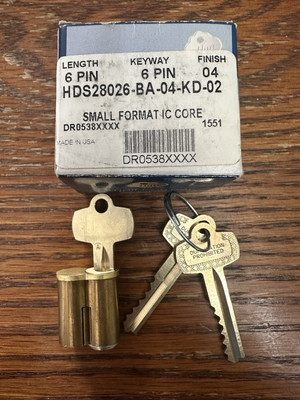 Best / Arrow / Falcon IC (interchangeable) Core 6-pin A Keyway w/ 3 Keys - SFIC