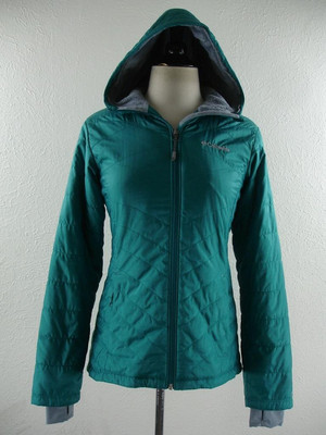 Women's S Columbia Mighty Lite Hooded Jacket Green Omni-Heat Quilted Puffer Coat