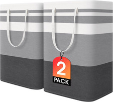 2 Pack Large Laundry Baskets, Waterproof, Freestanding Laundry Hampers, Collapsi