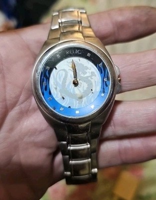 Vtg Relic by Fossil Big Tic Mens Watch Blue Year of the Dragon Needs Battery