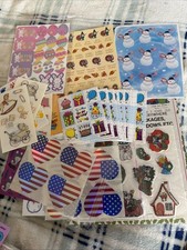 Vintage Sticker Lot Holiday Puffy Christmas Birthday Red White Blue Thanksgiving