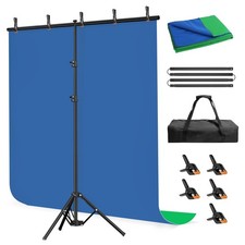 New Blue Green Screen Backdrop Stand Kit, 5x6.5ft Portable T-Shaped with Reverse