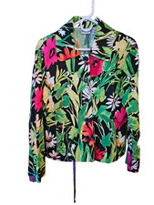 Chicos Womens Tropical Floral Jacket Size 1 US M Resort Coastal Vacation Bold