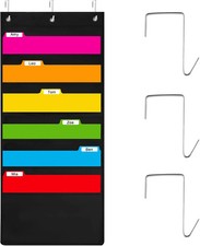 6-Pocket Hanging Wall File Organizer with 3 Hangers, Black Storage Pocket Chart