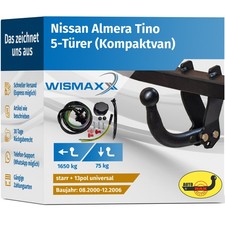 ANHÄNGERKUPPLUNG starr für Nissan Almera Tino 00-06 +13pol E-Satz ABE