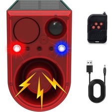 Solar Outdoor Motion Sensor Alarm LED Red Blue Flashing with 13Sounds NEW