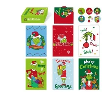 30 Grinch Christmas Cards Envelope, Card & Stickers 6x4 NEW Sealed 6 Designs x 5