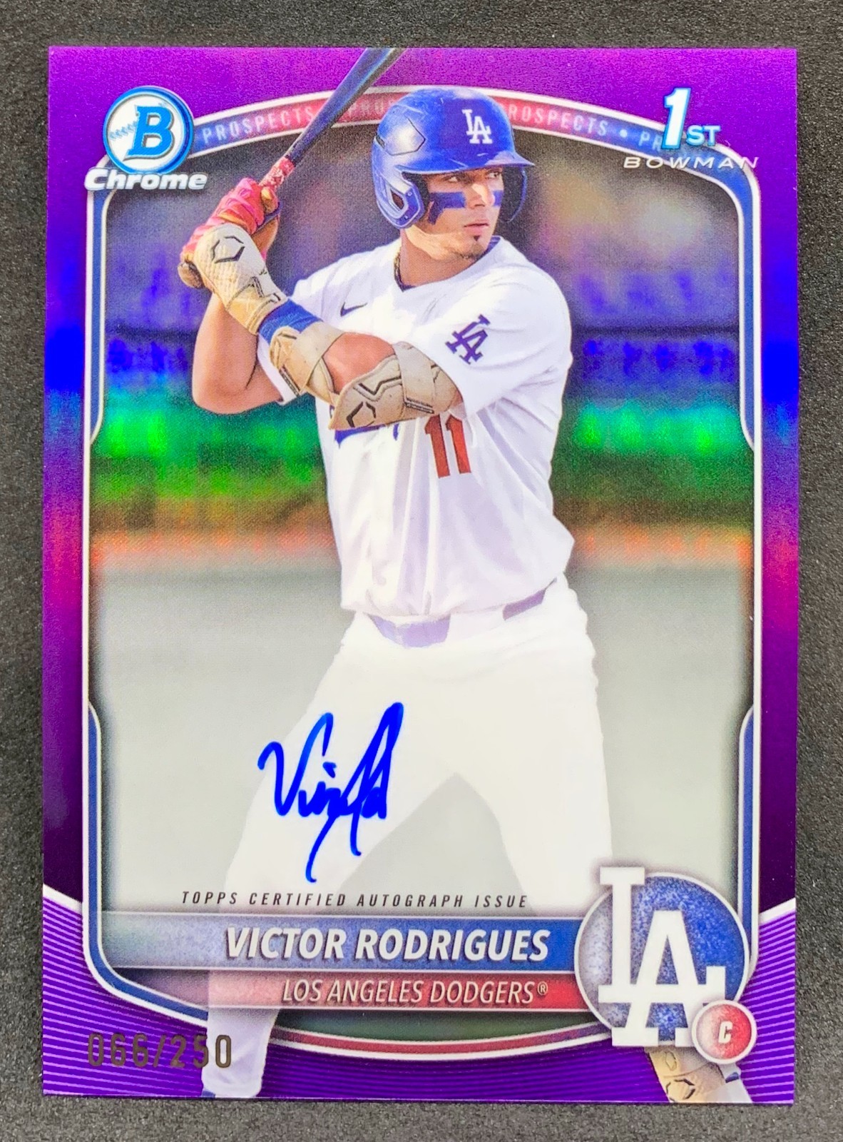 2025 Bowman Chrome VICTOR RODRIGUES LA Dodgers Purple Refractor 1st Auto SP /250