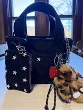 Madden Girl Black/Silver Mini Tote W/Bag Charms And Stars NWT