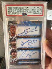 TOPPS INCEPTION 2023 TRIPLE AUTOGRAPH-ACUÑA JR,ALBIES,RILEY🔥SSP/5📈PSA 10-POP 1