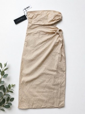 4th & Reckless One Shoulder Midi Dress Beige Linen Blend UK 10 S Wedding Holiday