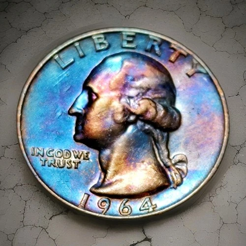 1964-D Washington Silver Quarter AU With Artistic Synthesized Rainbow Toning