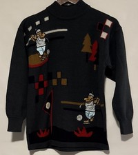 Vintage Arnold Palmer Gray Golf Sweater Embroidery Of Hippo Playing Golf