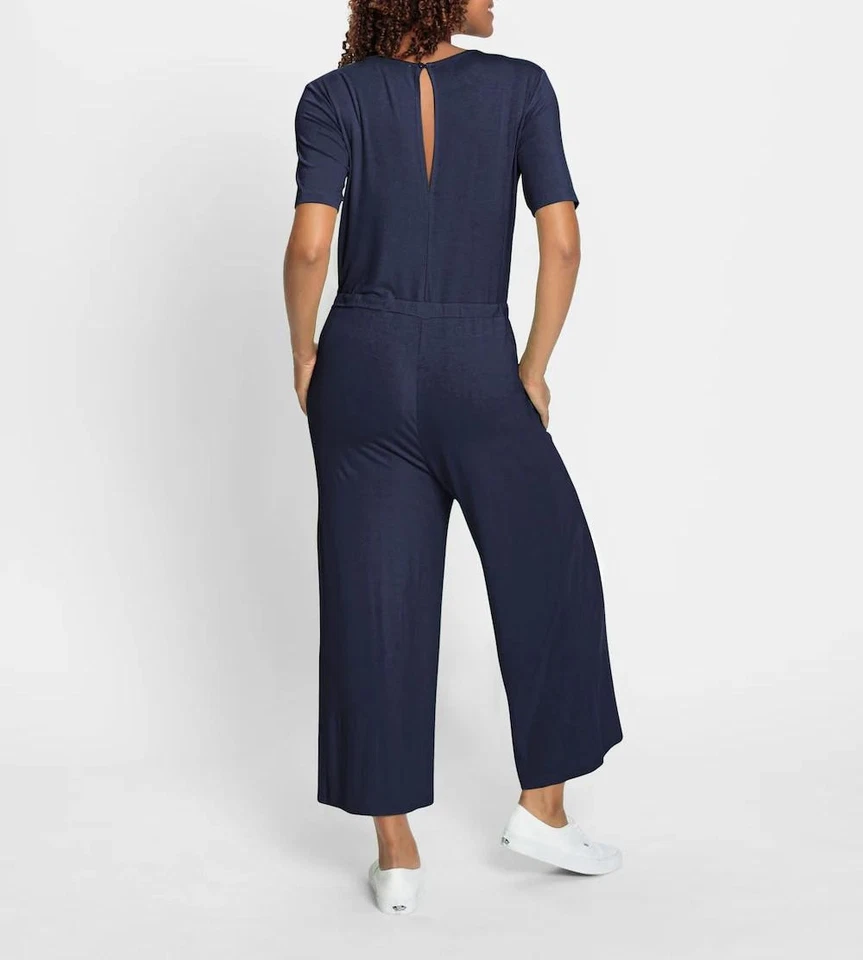 Damen Jumpsuit Overall Einteiler Rundhals Kurzarm marine Gr. 38 NEU - Bild 3 von 3