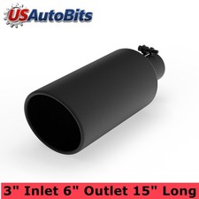 3 Inlet 6 Outlet 15 Long Black Stainless Steel Rolled Edge Exhaust Tip