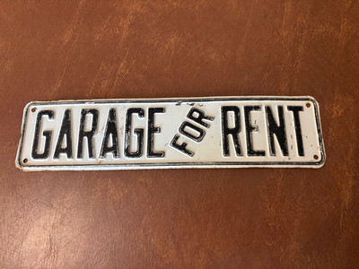 Vintage Garage For Rent Sign Embossed Metal 12 x 3 inches