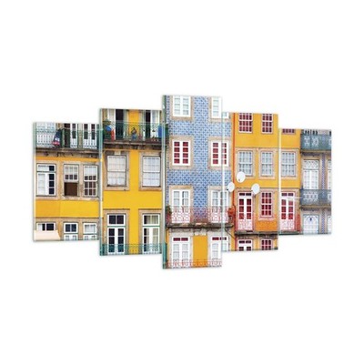 Wandbilder 160x85cm 5 tlg Glasbild Casas Ribeira Porto XXL Bilder Art Wanddeko