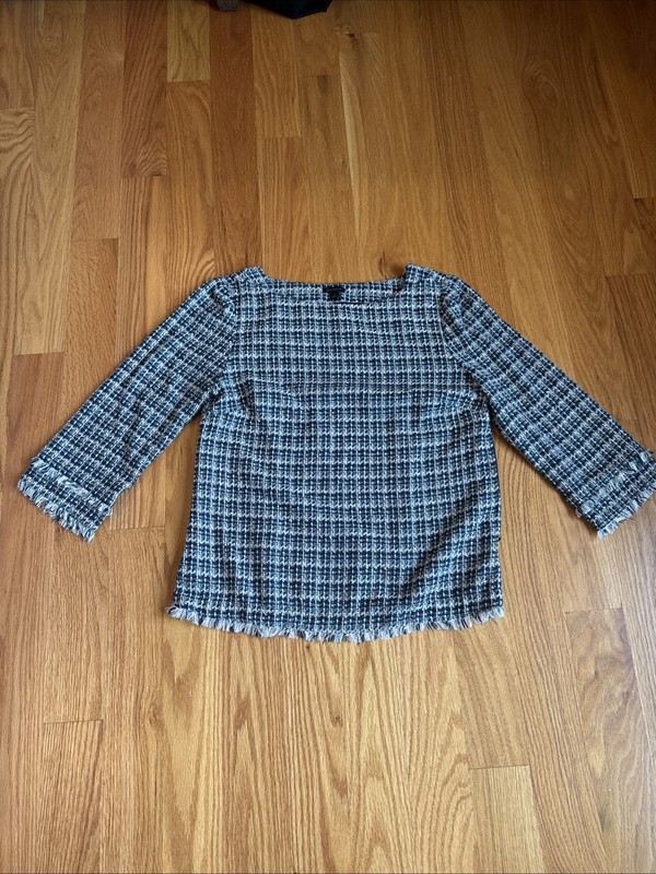 Ann Taylor Tweed Top Career Office Business Blue White Size 6