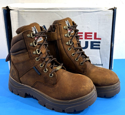 NEW 7.5 R WOMENS STEEL BLUE SOUTHERN CROSS SIDE-ZIP WP BOOTS 812859W BROWN