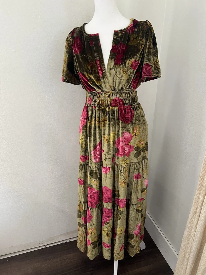 By Anthropologie Velvet Floral Somerset Maxi Dress Tired Size XSP - Image 2 of 4