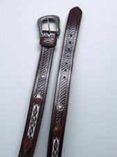 vintage NATIVE AMERICAN buckle belt CONCHO leather 34 tooled SOUTHWESTERN rodeo