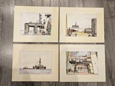 1975 North Sea Oil Artwork  Set of 4 – Painted by Seaforth Jarl AB - T.J. Colfer