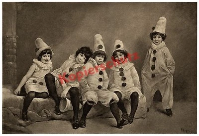 Kaulbach Kinder Fasching Clown Humor Pringsheim Katia Mann München Malerei 1891! - Bild 1 von 2