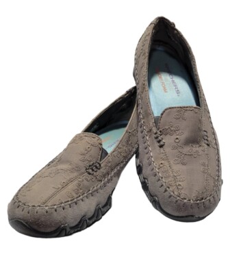 Skechers Womens Gray  Suede & Embroidered Fabric Slip Ons Size 7