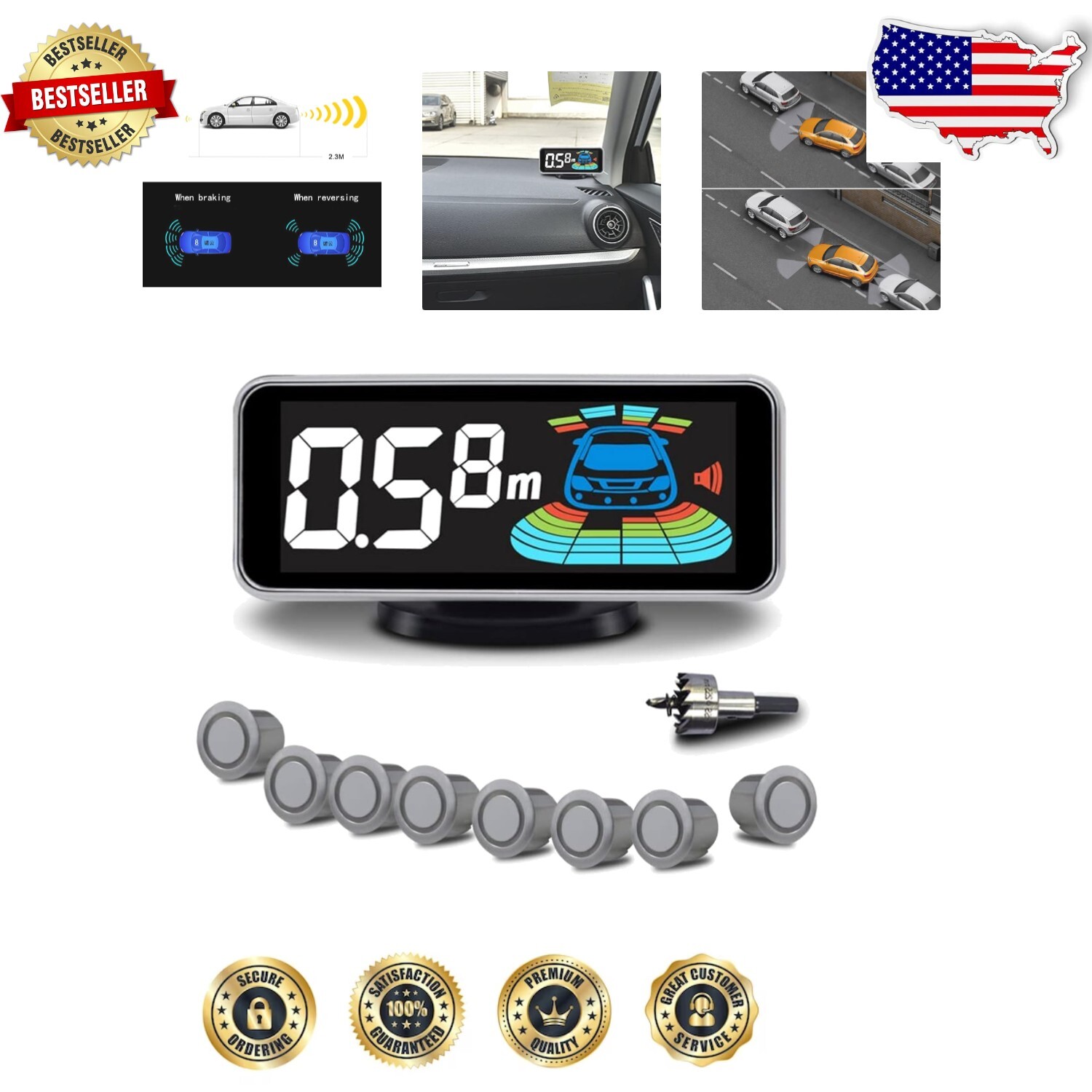 Advanced Car Parking Sensors with Sound Alerts & LCD Display – 8 Sensors Kit