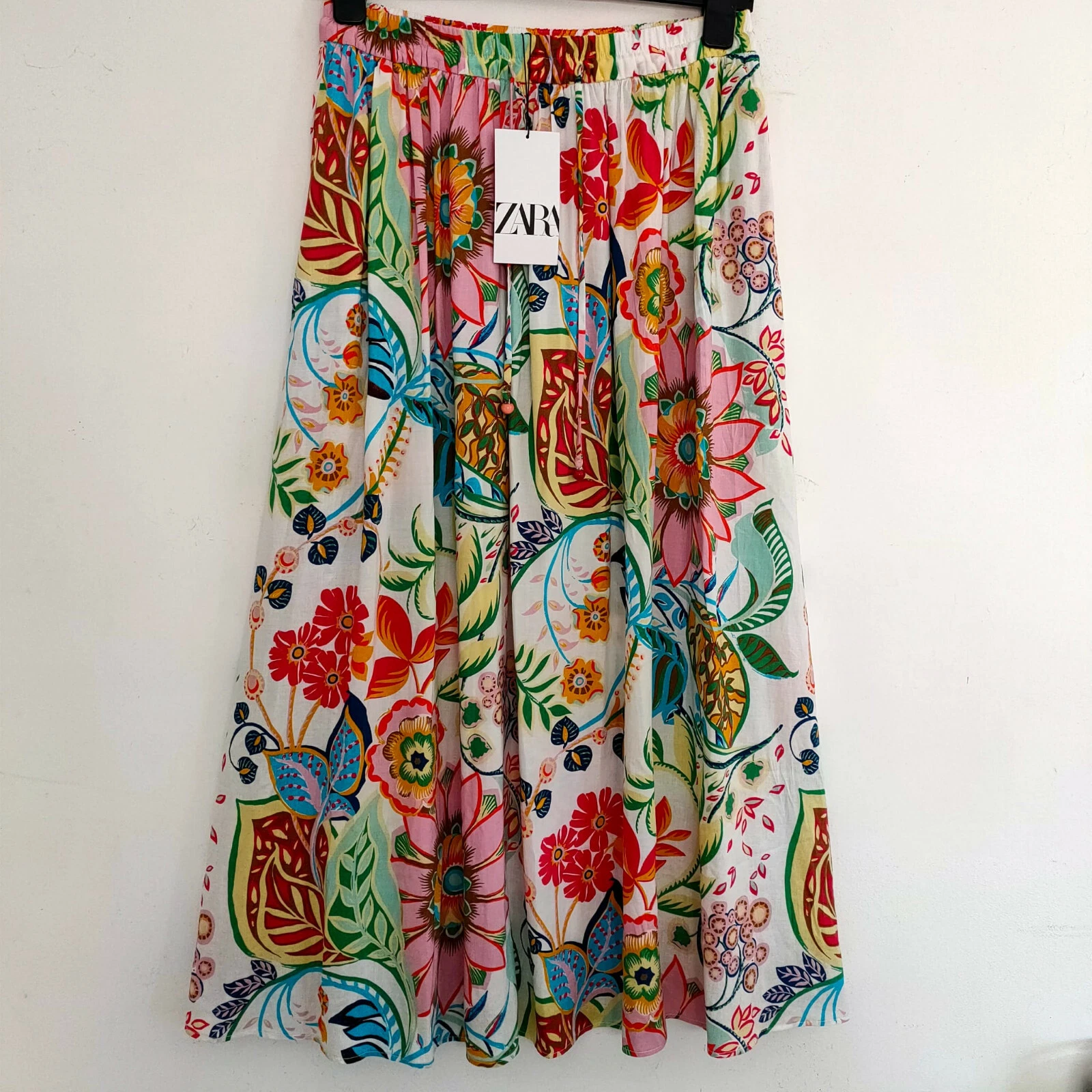 Zara Long Linen Blend Floral Print Skirt High Waist Light Airy XS BNWT